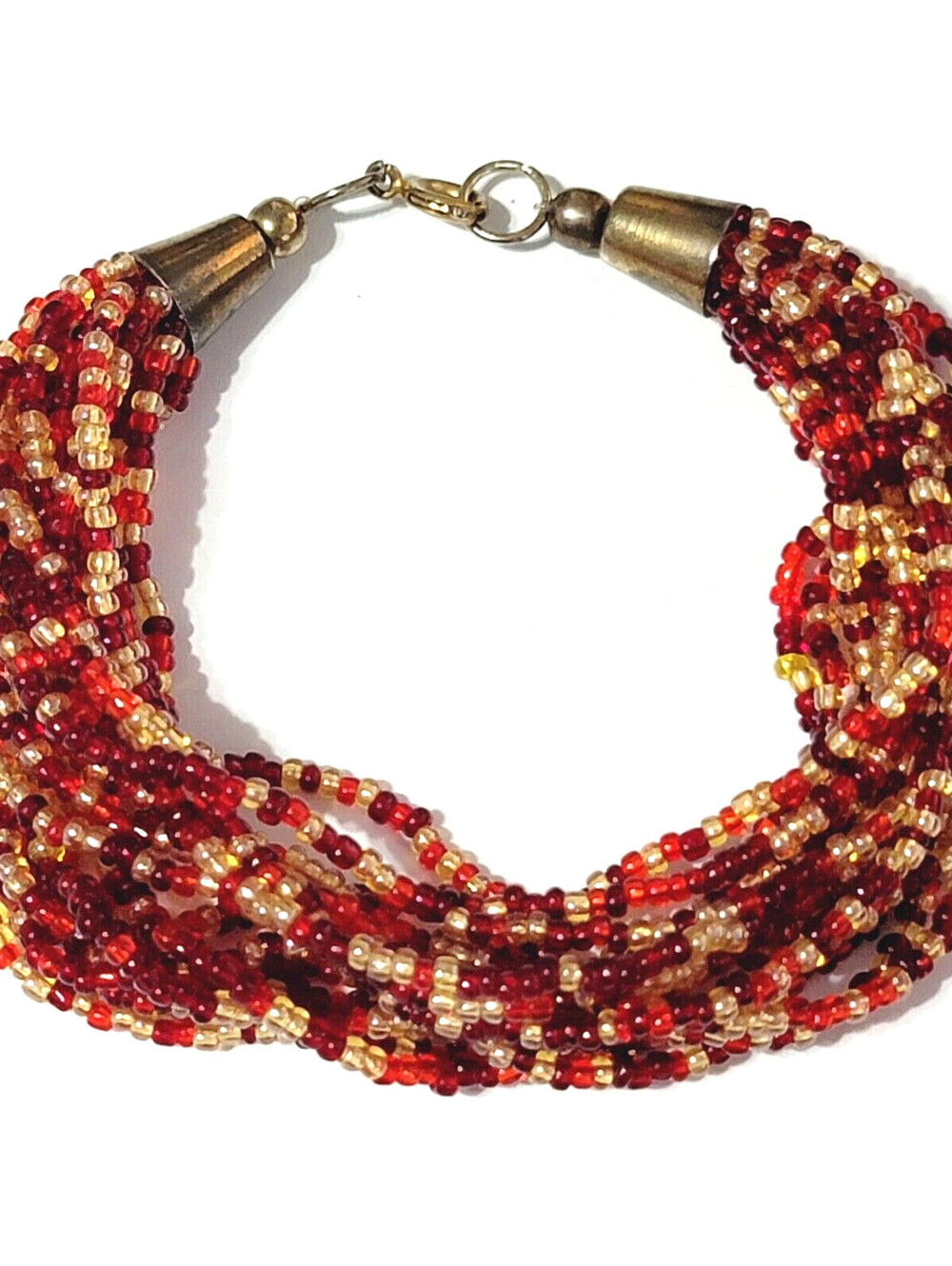 Boho Red Beaded Bracelet , 15 Glass Strands, 8" Long Vintage‎ Jewelry gbr-33